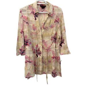 Simon Chang women's floral sheer cover-up / tunic top size 12